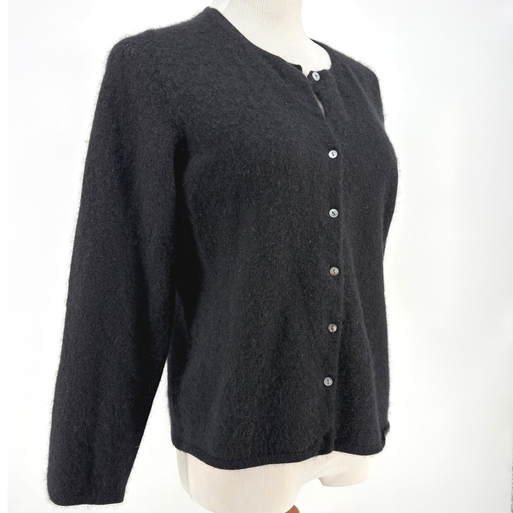 Charter Club Cardigan Cashmere Black Crew Neck Classic Minimalist PL Natural